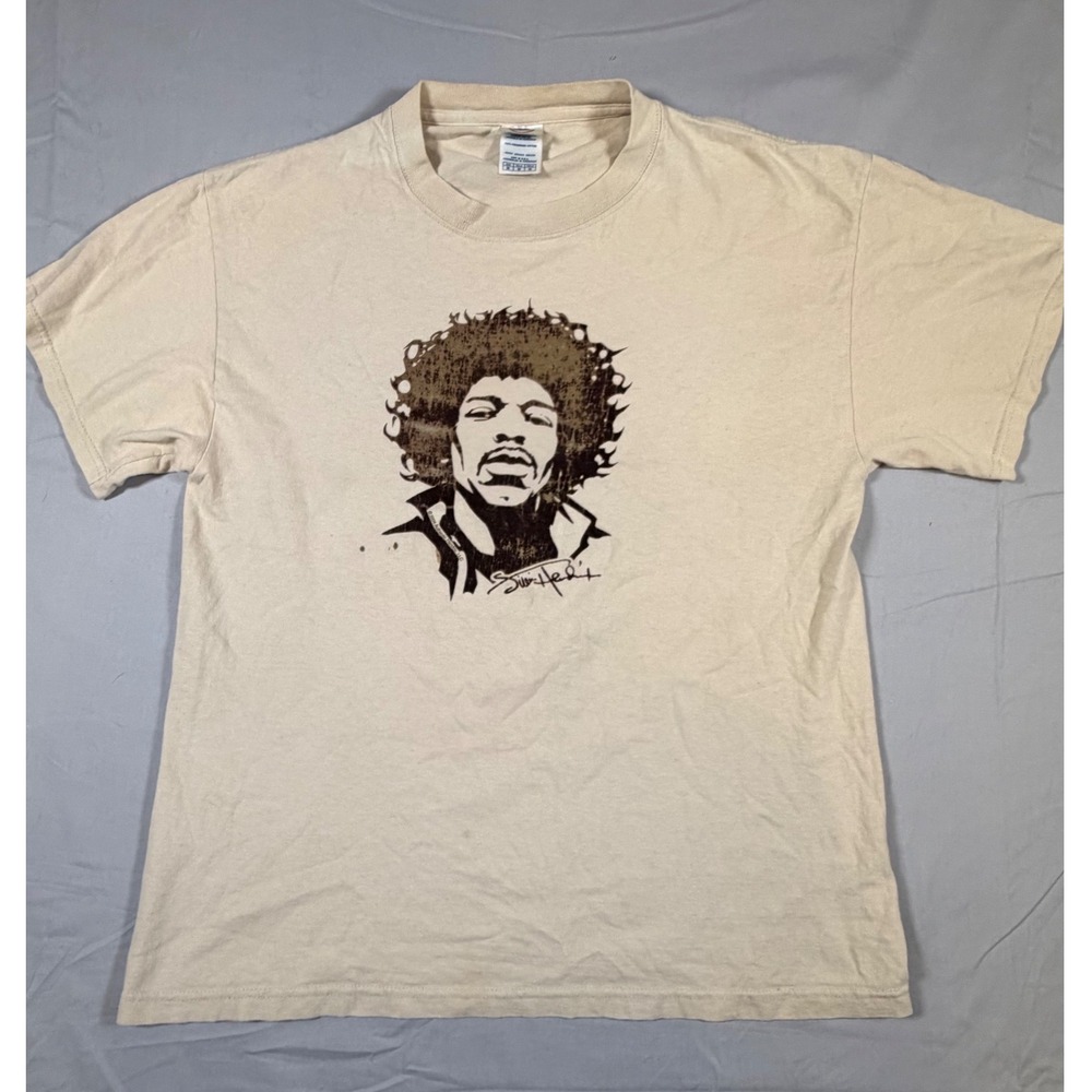 Jimi Hendrix Graphic T-Shirt Tan Delta Magnum Weight Mens Medium 2004 Rock Tee